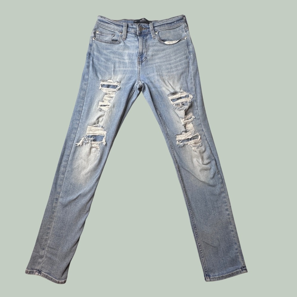Hollister Jeans Mens 29x32 Athletic Skinny Light Wash Ripped Advanced Stretch